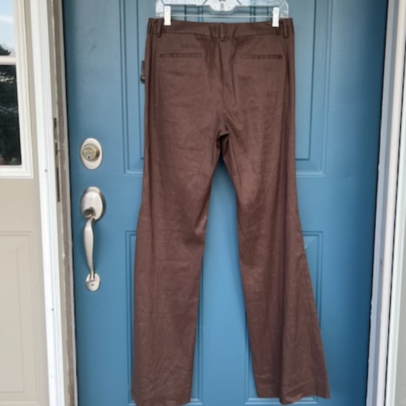 TAHARI LINEN BLEND COASTAL GRANNY BROWN ZIP PANTS NWT SIZE 8 - Picture 7 of 11